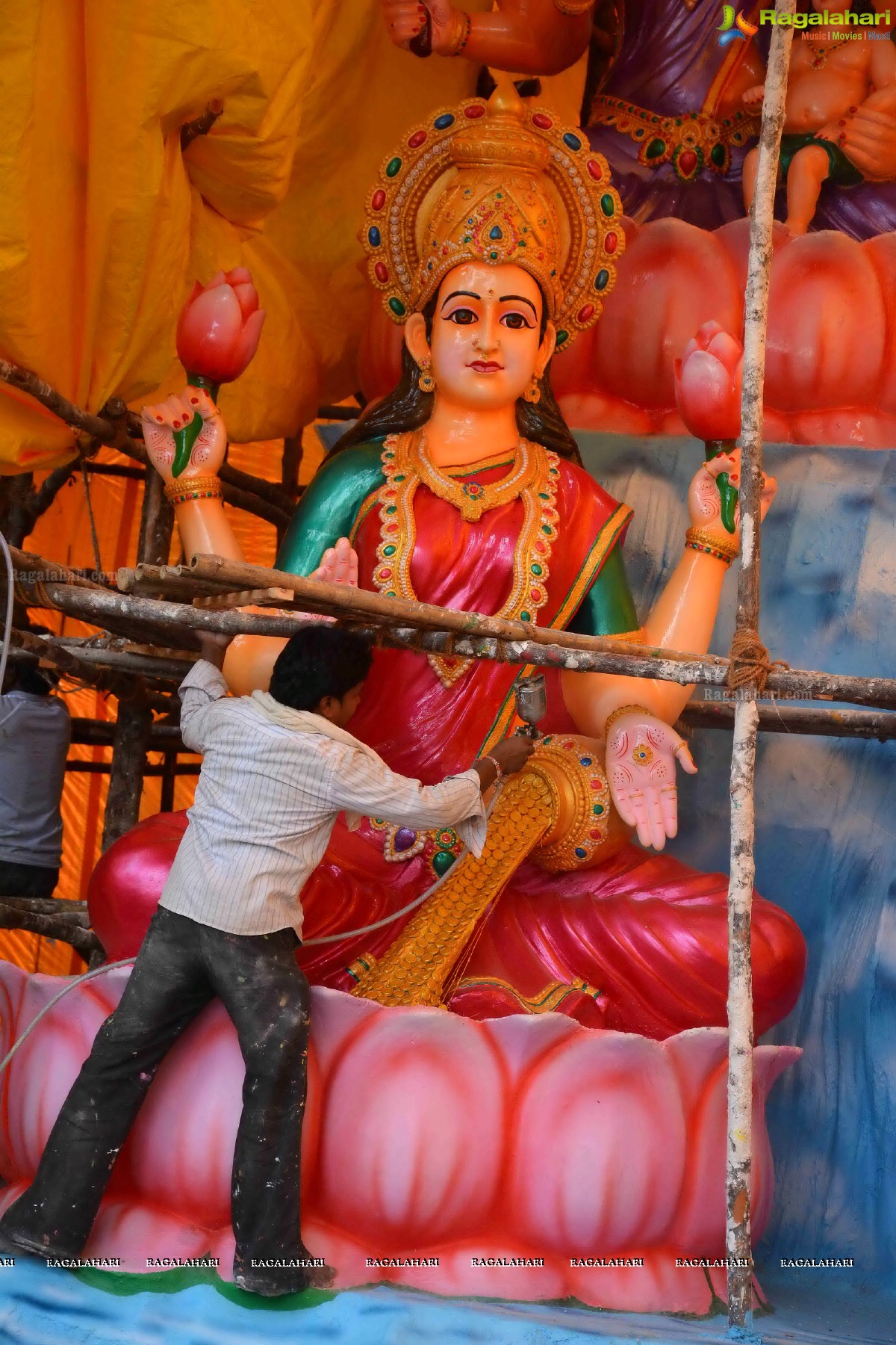 63-Foot Clay Idol of Lord Ganesh being made at Music College in Vijayawada